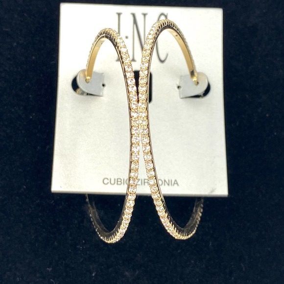INC INTERNATIONAL CONCEPTS Large Pavé Medium Hoop Earrings 2 3/4" Macy's - Picture 1 of 4